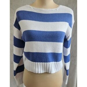 GAP BlueWhite Stripe Crew Neck Long Sleeve Cropped Sweater M